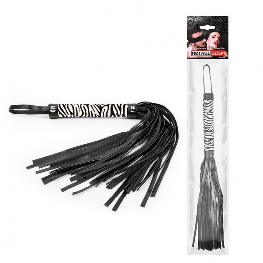 Черная многохвостовая плеть с круглой ручкой-зеброй - 39 см. - Notabu - купить с доставкой в Брянске