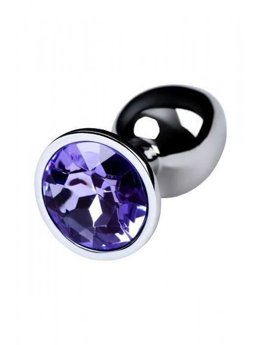 Серебристая конусовидная анальная пробка с фиолетовым кристаллом - 7 см. - ToyFa - купить с доставкой в Брянске