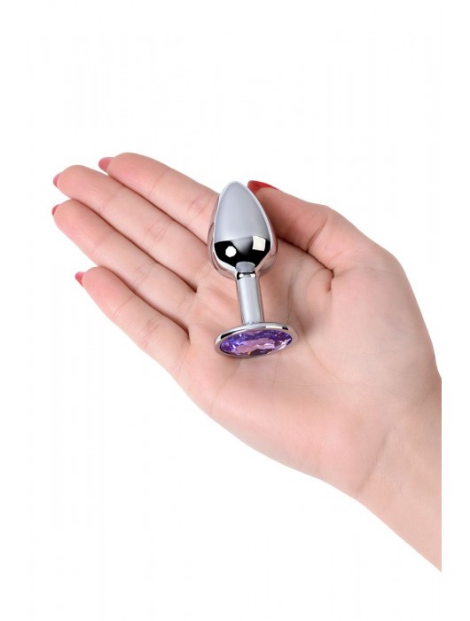 Серебристая конусовидная анальная пробка с фиолетовым кристаллом - 7 см. - ToyFa - купить с доставкой в Брянске