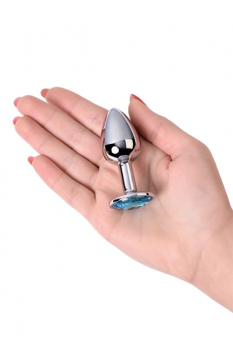 Серебристая конусовидная анальная пробка с голубым кристаллом - 7 см. - ToyFa - купить с доставкой в Брянске