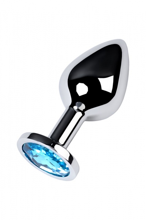 Серебристая конусовидная анальная пробка с голубым кристаллом - 8 см. - ToyFa - купить с доставкой в Брянске