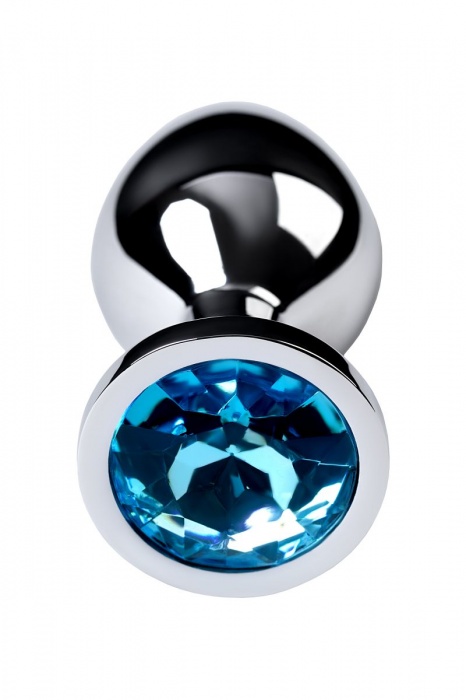Серебристая конусовидная анальная пробка с голубым кристаллом - 8 см. - ToyFa - купить с доставкой в Брянске