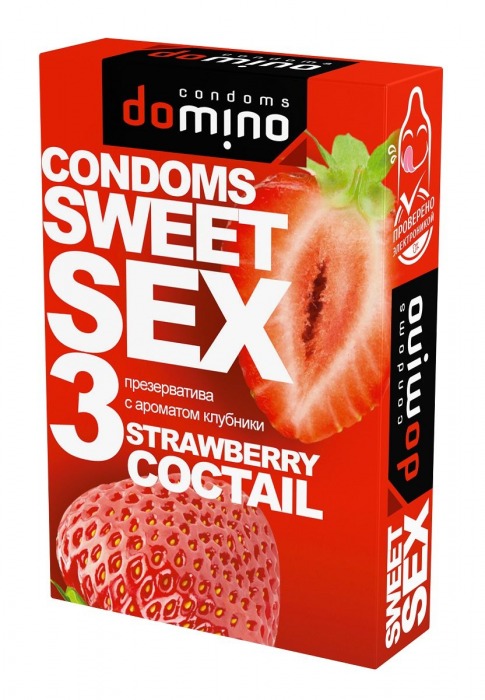 Презервативы для орального секса DOMINO Sweet Sex с ароматом клубничного коктейля  - 3 шт. - Domino - купить с доставкой в Брянске