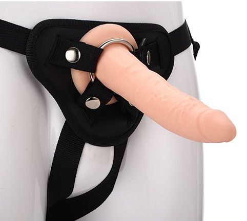 Телесный страпон на черных трусиках STRAP ON REAL DILDO - 20 см. - Dream Toys - купить с доставкой в Брянске