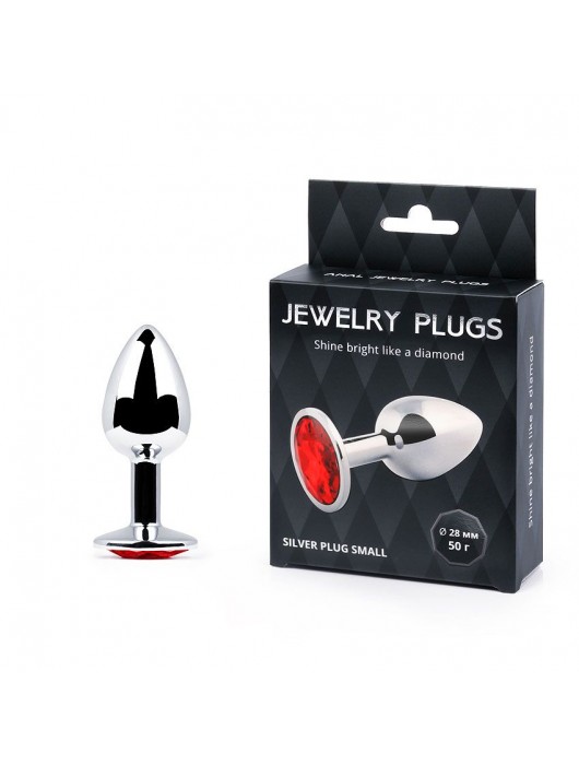 Серебристая анальная пробка с красным стразом - 7,2 см. - Anal Jewelry Plug - купить с доставкой в Брянске