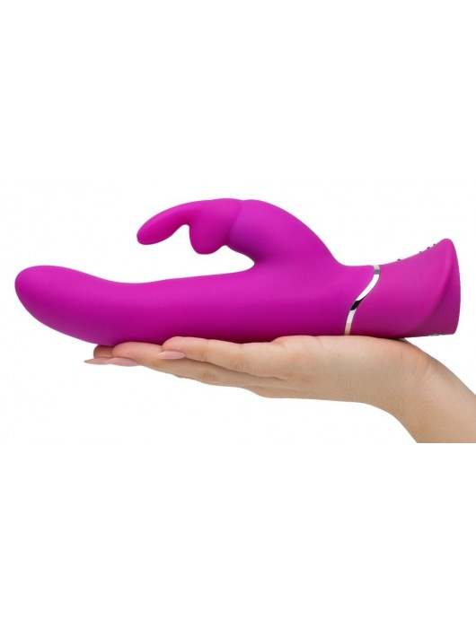 Лиловый вибратор Curve Thrusting Rechargeable Rabbit Vibrator - 24,1 см. - Happy Rabbit