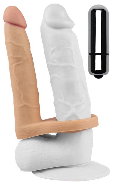 Телесная вибронасадка для двойного проникновения The Ultra Soft Double-Vibrating - 15,8 см. - Lovetoy - купить с доставкой в Брянске