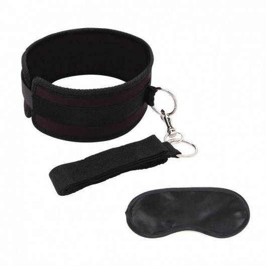 Черный ошейник с длинным поводком Collar and Leash Set - Lux Fetish - купить с доставкой в Брянске