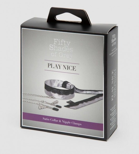 Атласный ошейник с зажимами для сосков Play Nice - Fifty Shades of Grey - купить с доставкой в Брянске
