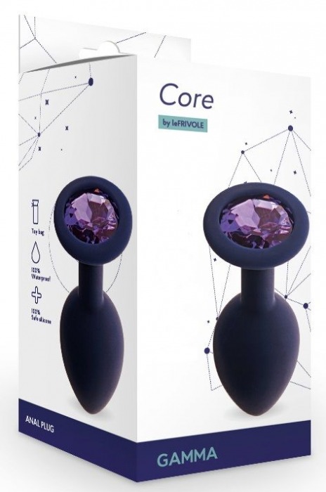 Черничная анальная пробка с фиолетовым кристаллом Gamma M - 8,1 см. - Le Frivole - купить с доставкой в Брянске
