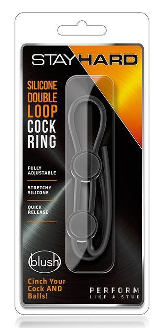 Черное двойное эрекционное лассо Silicone Double Loop Cock Ring - Blush Novelties - в Брянске купить с доставкой