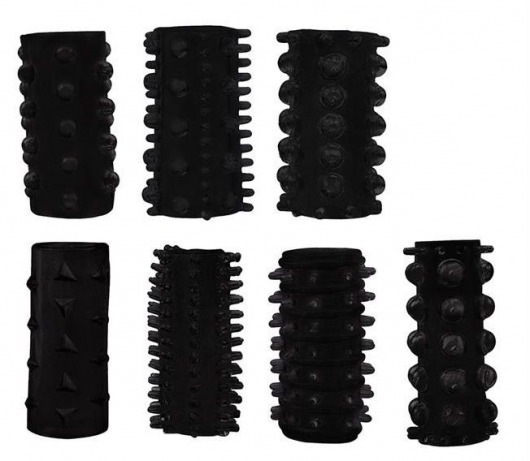 Набор из 7 черных насадок PENIS SLEEVES SET - Dream Toys - в Брянске купить с доставкой