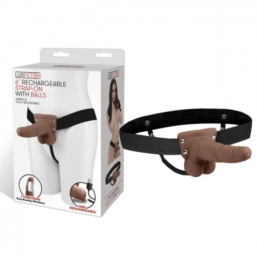 Коричневый перезаряжаемый вибрострапон - 18 см. - Lux Fetish - купить с доставкой в Брянске