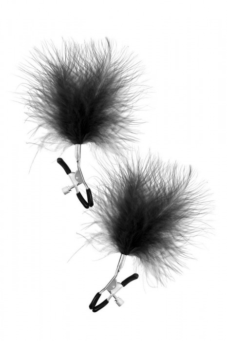 Зажимы на соски с черными пуховыми кисточками Sweet Caress Feather Nipple Clumps - Sweet Caress - купить с доставкой в Брянске