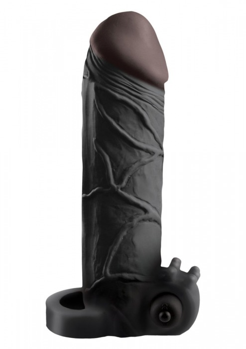 Чёрная вибронасадка с кольцом Vibrating Real Feel 2 Extension - 16 см. - Pipedream - в Брянске купить с доставкой
