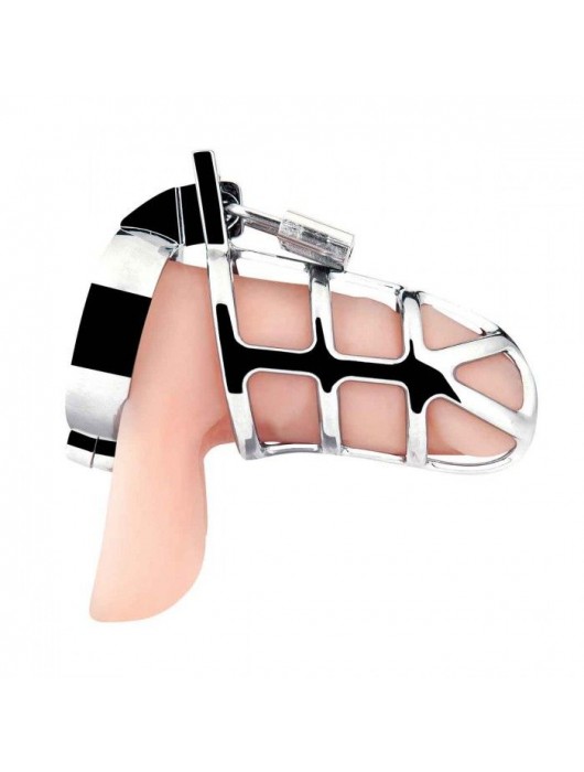 Серебристая металлическая клетка для члена с замком Enslave Cock Cage - BlueLine - купить с доставкой в Брянске