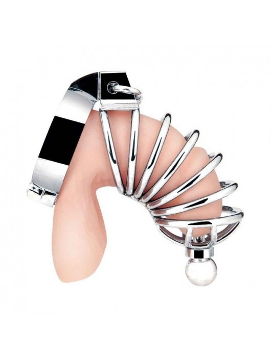 Серебристая клетка для члена Urethral Play Cage - BlueLine - купить с доставкой в Брянске
