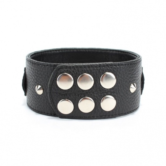 Черный кожаный ошейник с короткими шипами - БДСМ Арсенал - купить с доставкой в Брянске