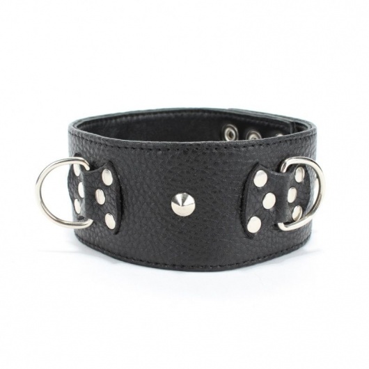 Черный кожаный ошейник с короткими шипами - БДСМ Арсенал - купить с доставкой в Брянске