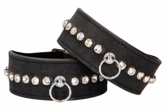 Черные наручники Diamond Studded Wrist Cuffs - Shots Media BV - купить с доставкой в Брянске