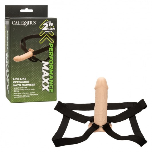 Телесный фаллопротез Life-Like Extension with Harness - 17,75 см. - California Exotic Novelties - купить с доставкой в Брянске