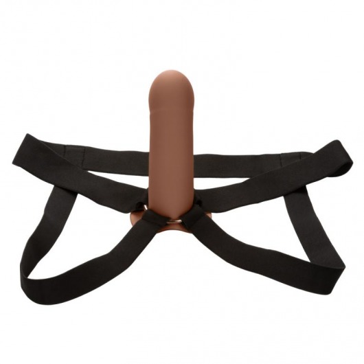 Коричневый фаллопротез из силикона Extension with Harness - 15,75 см. - California Exotic Novelties - купить с доставкой в Брянске