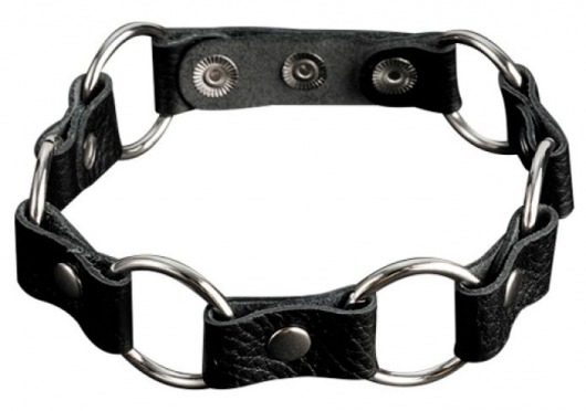 Кожаный черный ошейник с кольцами - Sitabella - купить с доставкой в Брянске