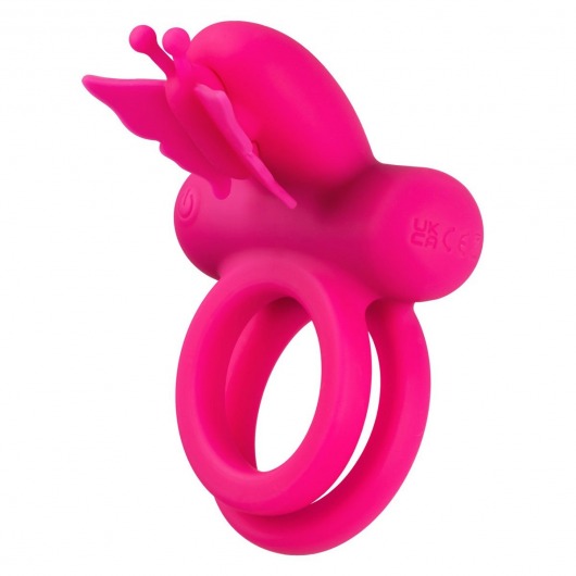 Розовое эрекционное виброкольцо Silicone Rechargeable Dual Butterfly Ring - California Exotic Novelties - в Брянске купить с доставкой