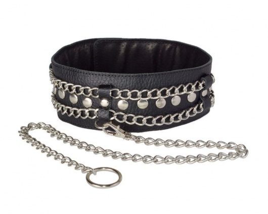 Чёрный ошейник с цепочками и поводком - Sitabella - купить с доставкой в Брянске