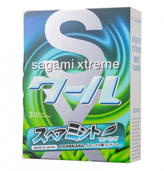 Презервативы Sagami Xtreme Mint с ароматом мяты - 3 шт. - Sagami - купить с доставкой в Брянске