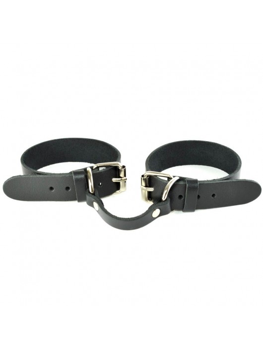 Черные кожаные наручники со съемной красной опушкой - Sitabella - купить с доставкой в Брянске