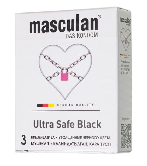 Ультрапрочные презервативы Masculan Ultra Safe Black - 3 шт. - Masculan - купить с доставкой в Брянске