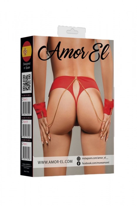 Бесшовные трусики-танга с цепочкой и наручниками - Amor El купить с доставкой