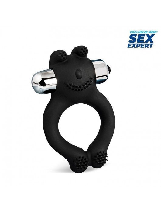 Черное силиконовое эрекционное виброкольцо Sex Expert - Sex Expert - в Брянске купить с доставкой