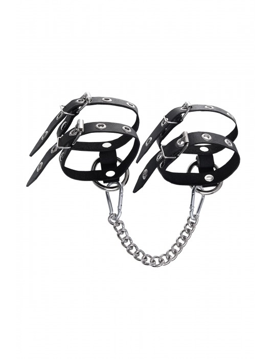 Черные однослойные кожаные оковы из двух ремешков - Pecado - купить с доставкой в Брянске