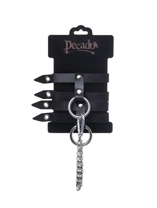 Черные однослойные кожаные оковы из двух ремешков - Pecado - купить с доставкой в Брянске