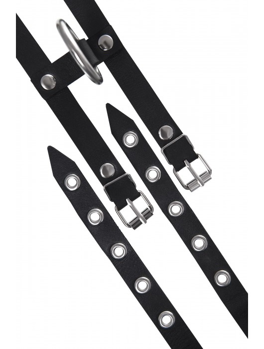 Черные однослойные кожаные оковы из двух ремешков - Pecado - купить с доставкой в Брянске