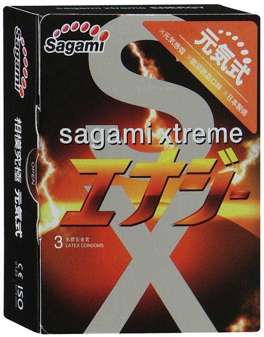 Презервативы Sagami Xtreme ENERGY с ароматом энергетика - 3 шт. - Sagami - купить с доставкой в Брянске