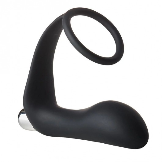 Черное эрекционное кольцо с вибропробкой Vibrating Anal Plug With Cockring - Dream Toys - в Брянске купить с доставкой
