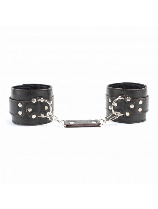 Коричневые оковы из мягкой кожи на металлической цепочке - БДСМ Арсенал - купить с доставкой в Брянске