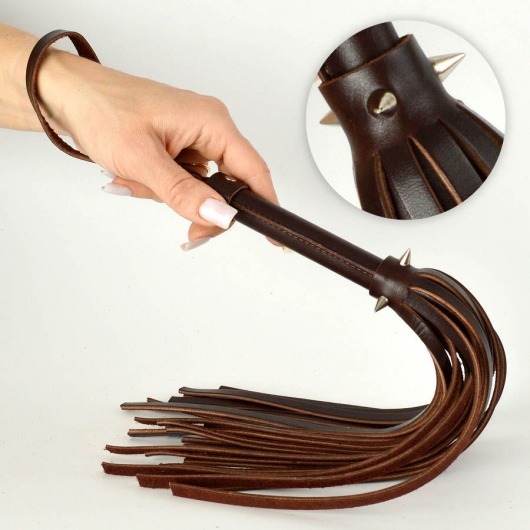 Коричневая кожаная мини-плеть с шипами - 40 см. - Sitabella - купить с доставкой в Брянске