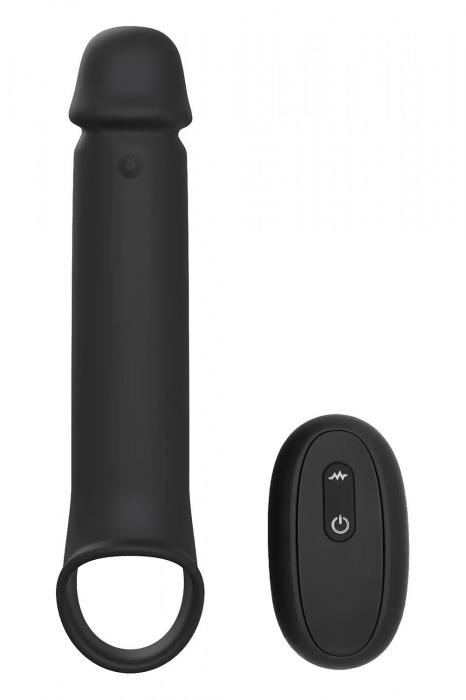 Черная насадка-удлинитель с вибрацией Vibrating Extender With Remote - Dream Toys - в Брянске купить с доставкой