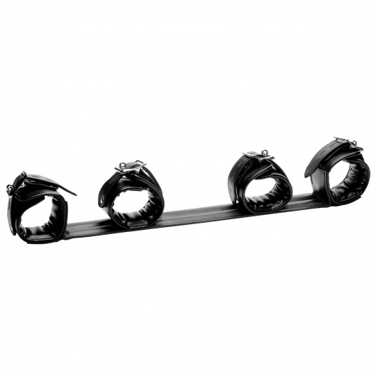 Черная распорка с манжетами для рук и ног Deluxe Rigid Spreader Bar - XR Brands - купить с доставкой в Брянске