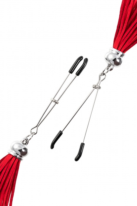 Зажимы на соски «Вилки» с красными кисточками из замши - Pecado - купить с доставкой в Брянске