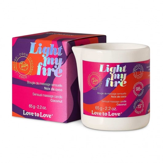 Массажная свеча Light My Fire Coconut с ароматом кокоса - 65 гр. - Love to Love - купить с доставкой в Брянске