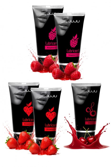 Набор из 5 съедобных лубрикантов JUJU (клубника х 2, малина х 2, вишня) - JuJu - купить с доставкой в Брянске Набор из 5 съедобных лубрикантов JUJU (клубника х 2, малина х 2, вишня) - JuJu - купить с доставкой в Брянске