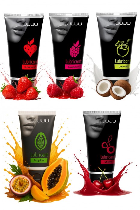 Набор из 5 съедобных лубрикантов JUJU (клубника, малина, тропические фрукты, вишня, кокос) - JuJu - купить с доставкой в Брянске