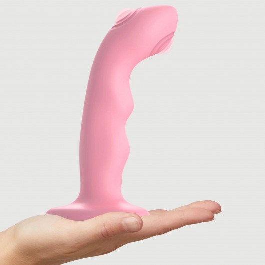 Розовая насадка-стимулятор Strap-On-Me Tapping Dildo Wave - Strap-on-me - купить с доставкой в Брянске