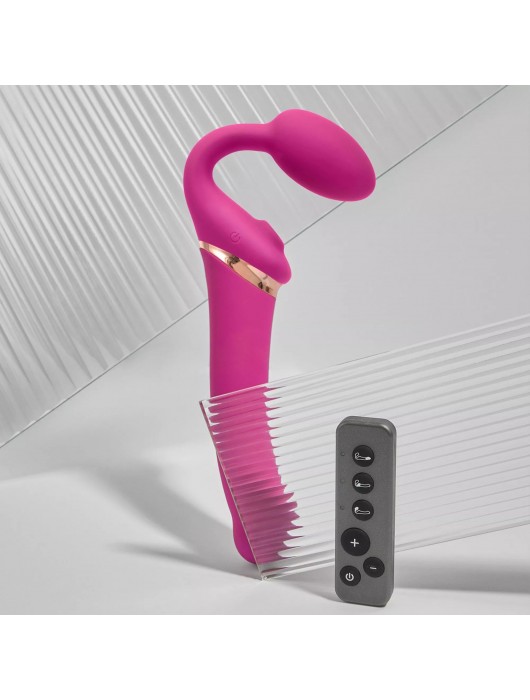 Ярко-розовый безремневой страпон Multi Orgasm Bendable Strap-On size XL с клиторальной стимуляцией - Strap-on-me - купить с доставкой в Брянске