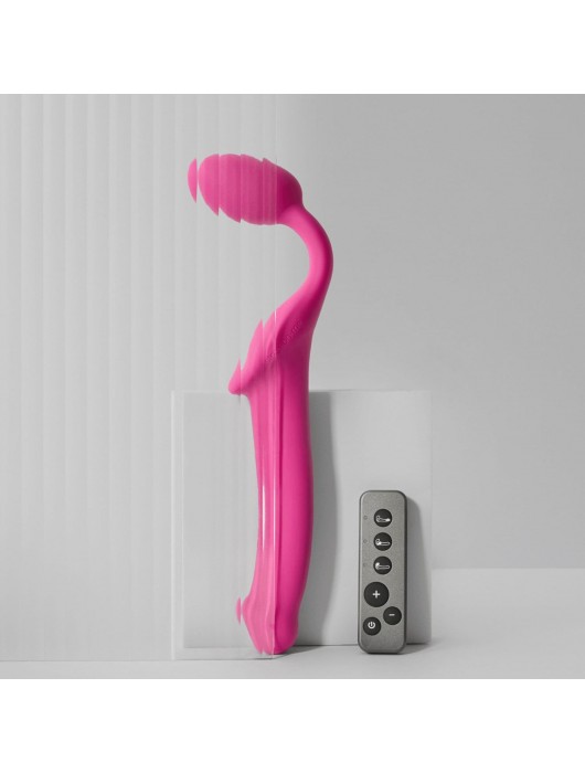 Ярко-розовый безремневой страпон Strap-on-me Vibrating Bendable Strap-On size XL - Strap-on-me - купить с доставкой в Брянске